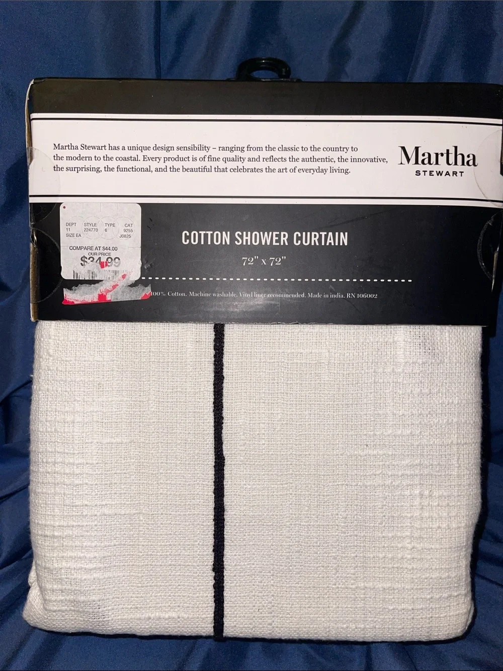 Martha Stewart White Cotton Shower Curtain with Black Spider Motif